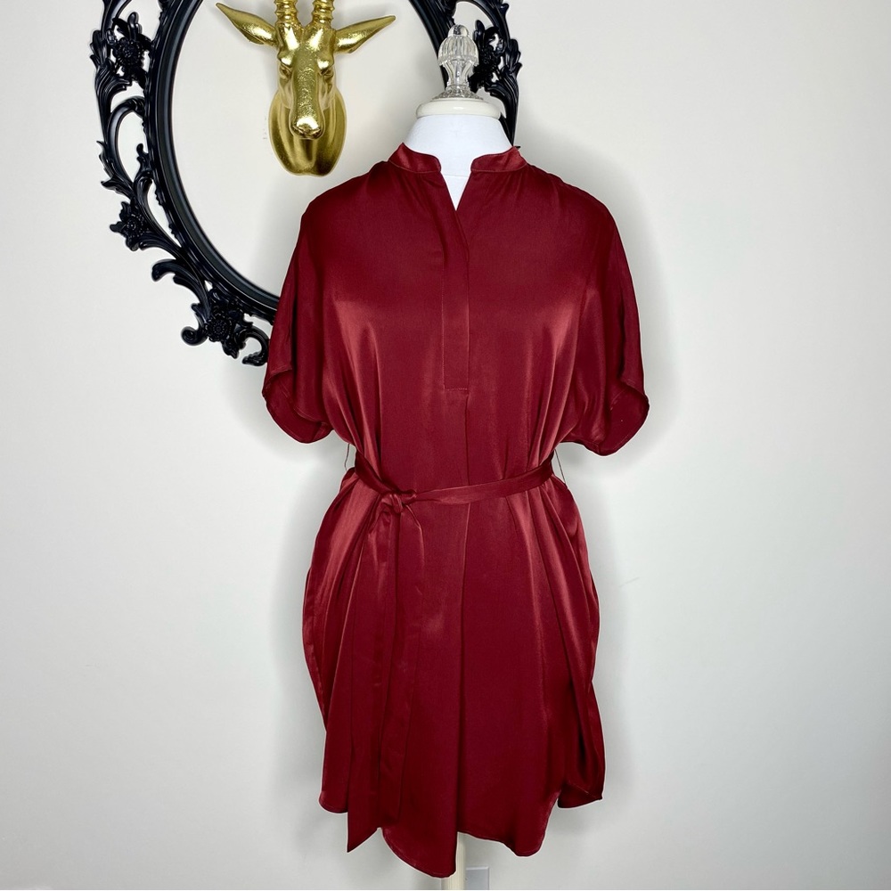 Black Swan Burgundy Shirt Dress with Tie Waist